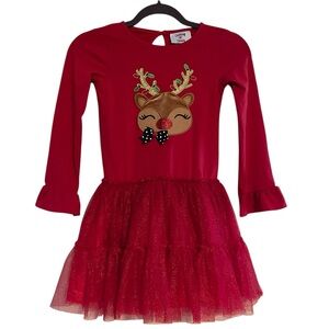 Counting Daisies Girls Size 8 Red Tulle Christmas Dress‎ Reindeer Holiday